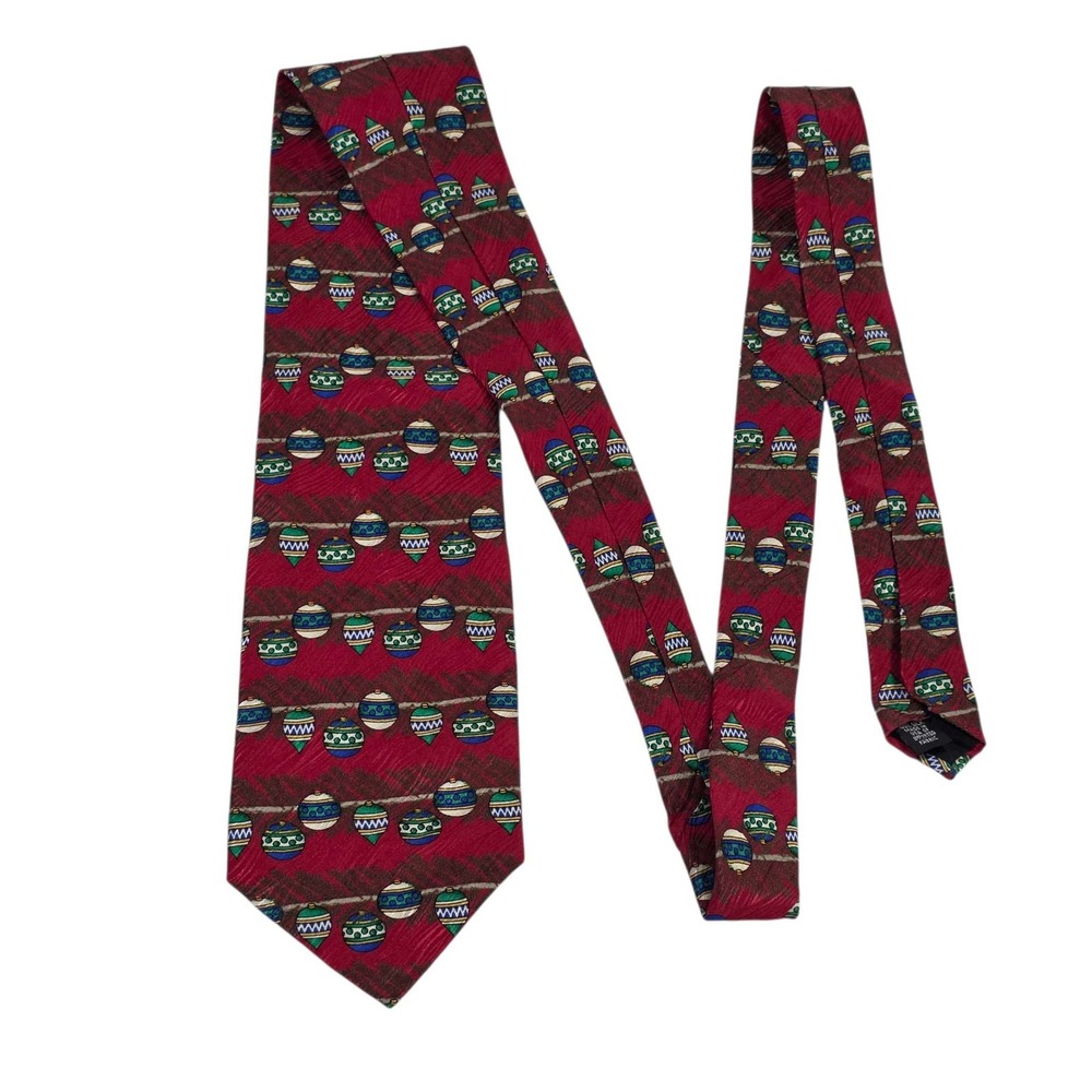 FN Mens Necktie Christmas Ornaments Pattern 100%‎ Silk Red Holiday Christmas